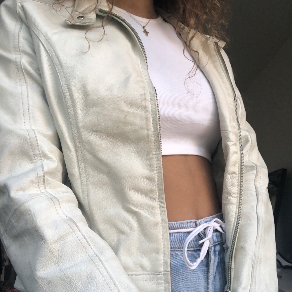 White vintage leather jacket